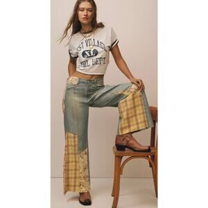 Pilcro Anthropologie The Adi Mid Rise Patchwork Jeans, Size 28 Boho $178